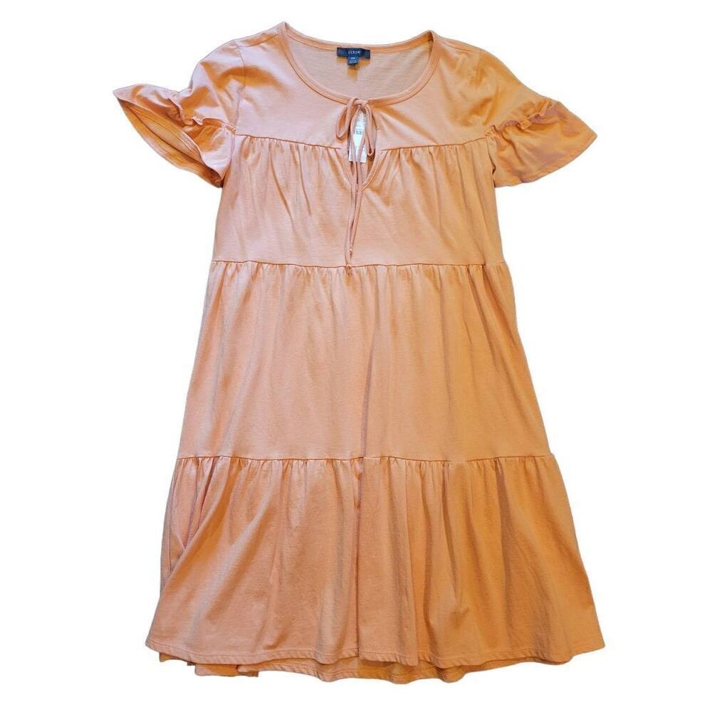 NWT J. Crew Dress Women's XS Orange Broken In Jersey Tiered Mini Boho